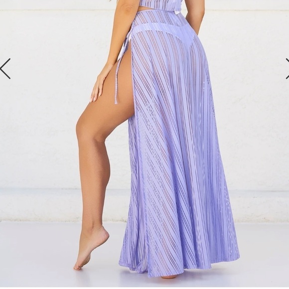 Beach Bunny Hutton Sheer Stripe Wrap Skirt Swim Beach Coverup OS Lavender NWT - Picture 3 of 12